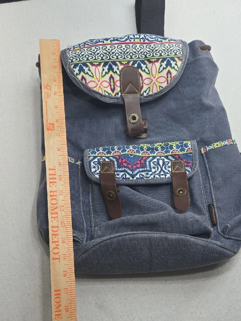 Douguyan Women's Navy Canvas Backpack with Multicolor Pattern Trim